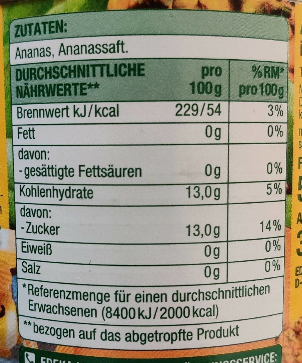 Ananas Dose - Nutrition facts - de