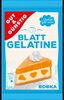 GUT&GÜNSTIG Blattgelatine  Produktinformationen Qualität extra gold zur Herstellung von Cremes, Gelees, Süßspeisen und Tortenfüllungen für kalte und warme Speisen Inhalt: 20 g Kategorie: Gelatine - Produkt