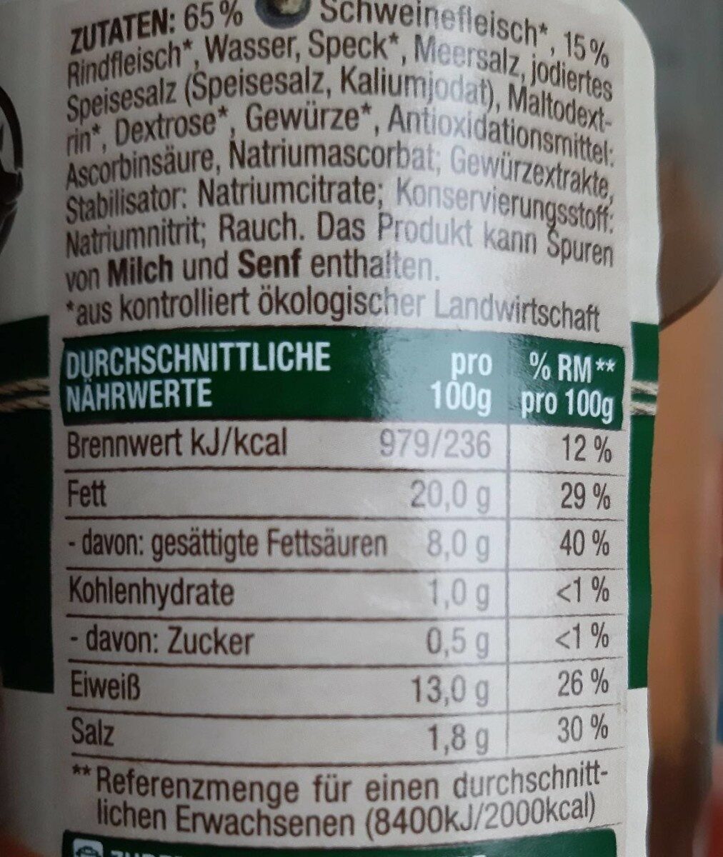 Bio Bockwürstchen - Nutrition facts