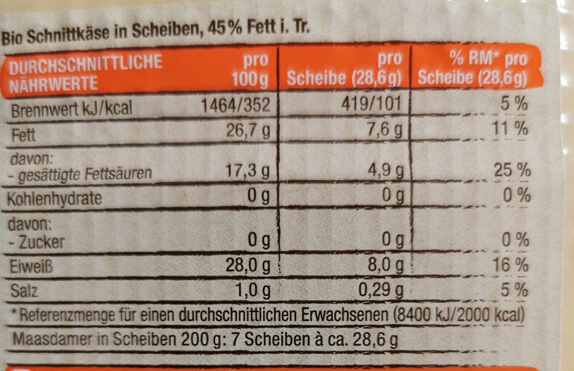 Maasdamer in Scheiben - Nutrition facts - de