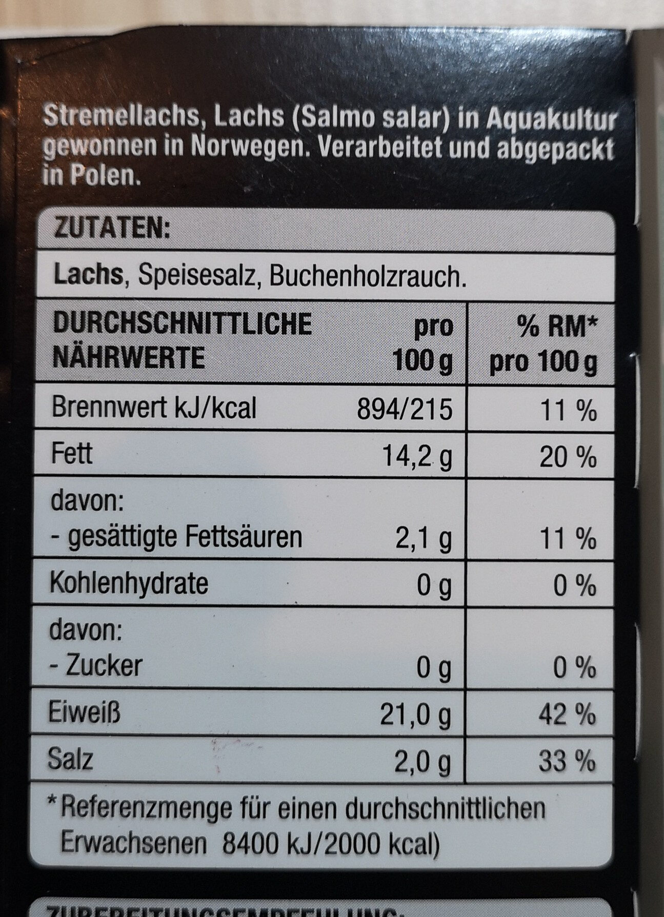 Norwegischer Stremel Lachs - Heiss geräuchert - Ingredients - de