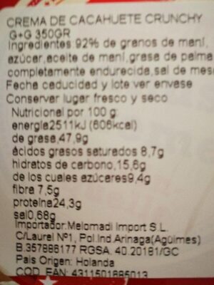 Crunchy Erdnuss-Creme - Información nutricional