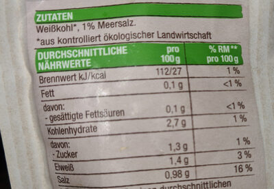 Sauerkraut, pasteurisiert - Ingrediënten - ar