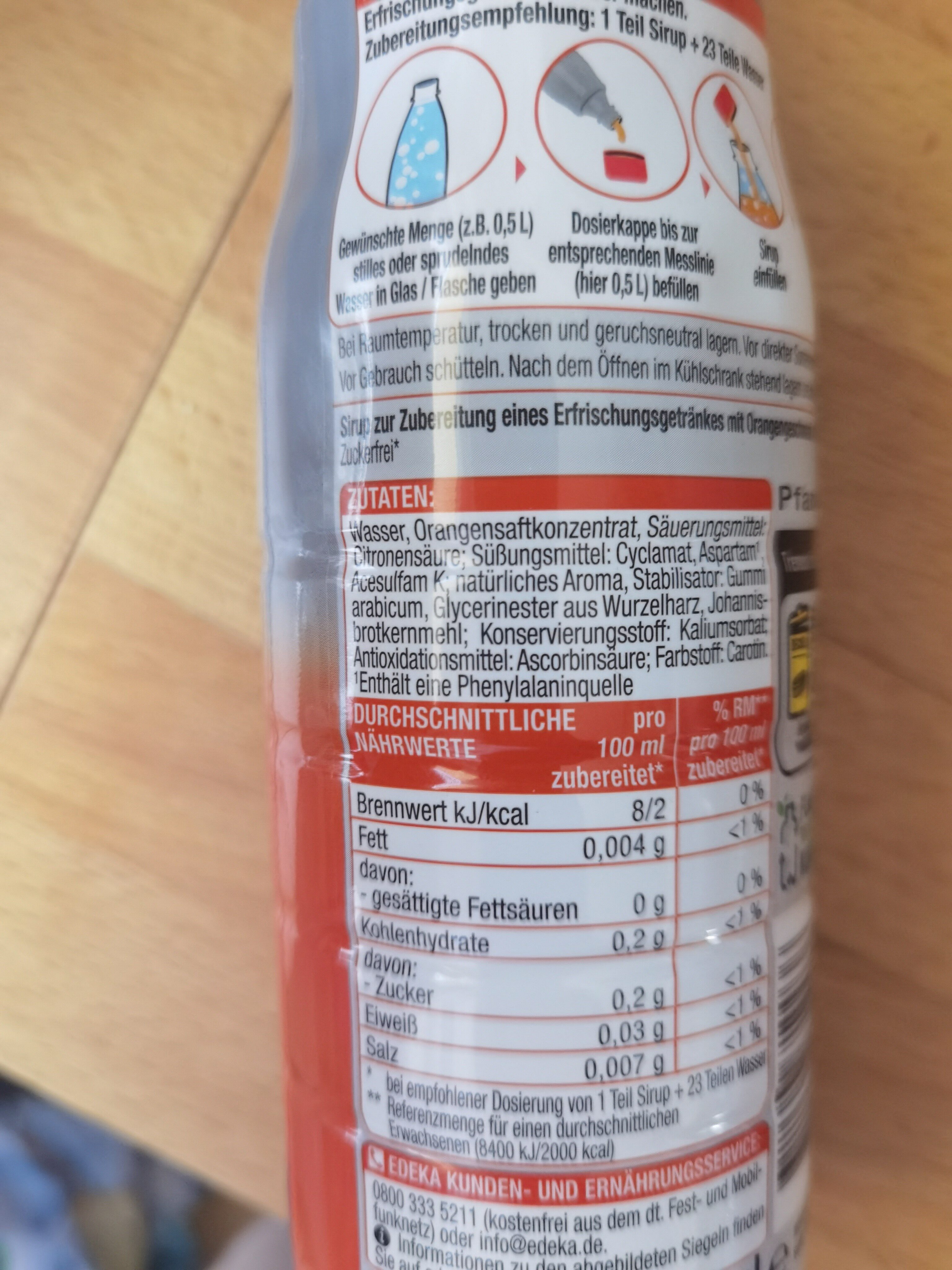 Getränkesirup Orangen Zero - Ingredientes - de