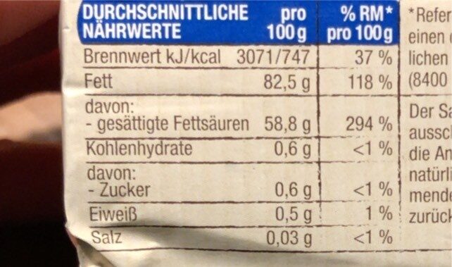 Süßrahmbutter - Nutrition facts - de