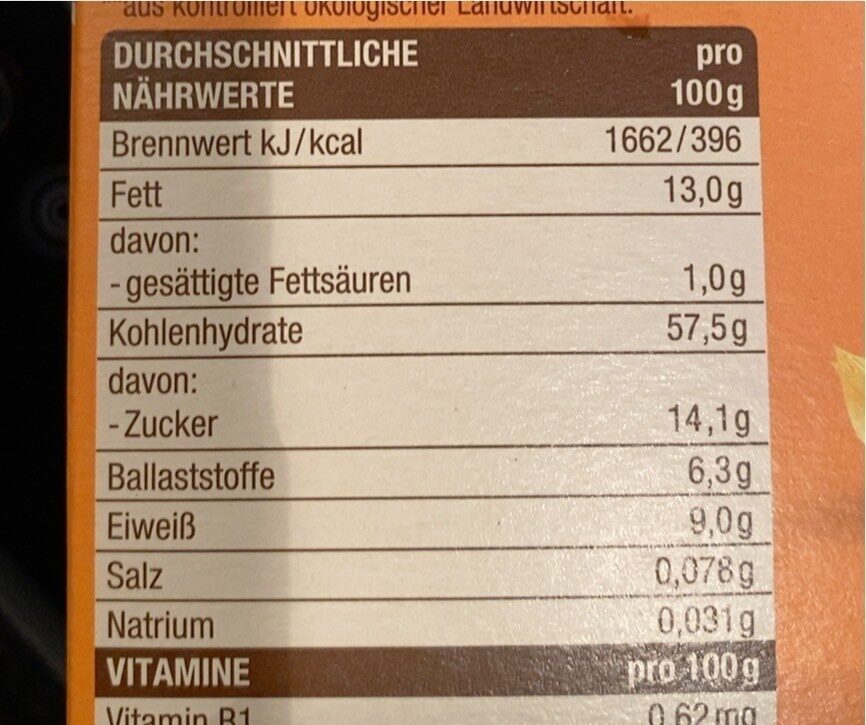 Dinkel-Hafer Kringel - Nutrition facts - de