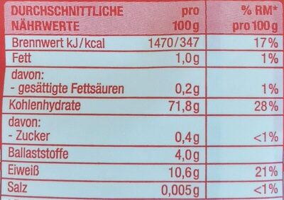 Mehl - Weizenmehl Type  405 - Nutrition facts - de