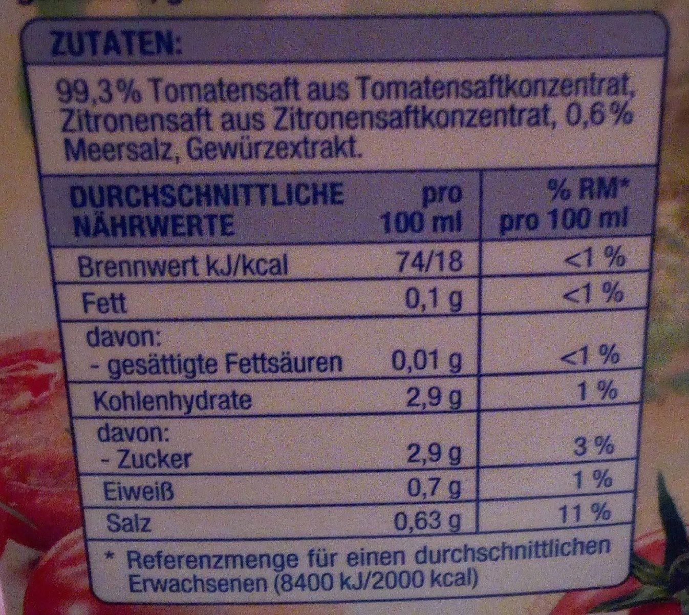 Tomatensaft - Ingredients - de