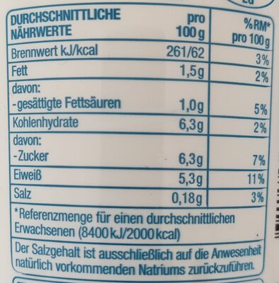 Fettarmer Joghurt mild 1,5% Fett - Tableau nutritionnel - de