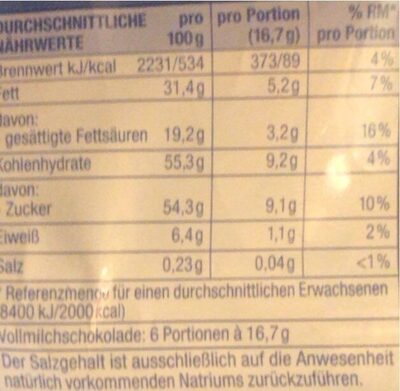 Alpenrahm Vollmilch - extra sahnig - Información nutricional - de