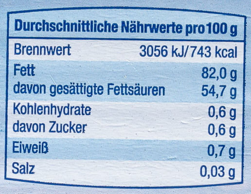Deutsche Markenbutter mildgesäuert - Nutrition facts - de