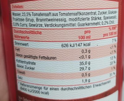 Fiche nutrition Hot Curry Gewürz Ketchup Rich 875ml