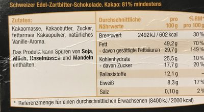 Schweizer Edel-zartbitter-schokolade 81% - Ingrédients
