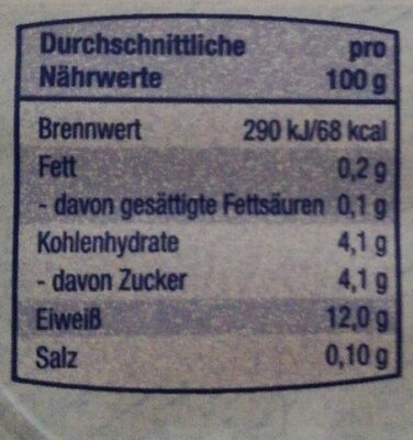 Speisequark, 0,2 % Fett - Nährwertangaben - en