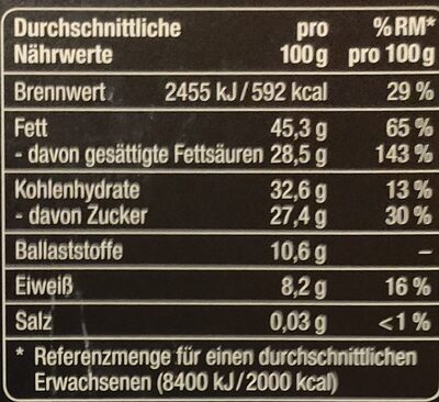 Schweizer Edel Zartbitter Schokolade - Tableau nutritionnel - de