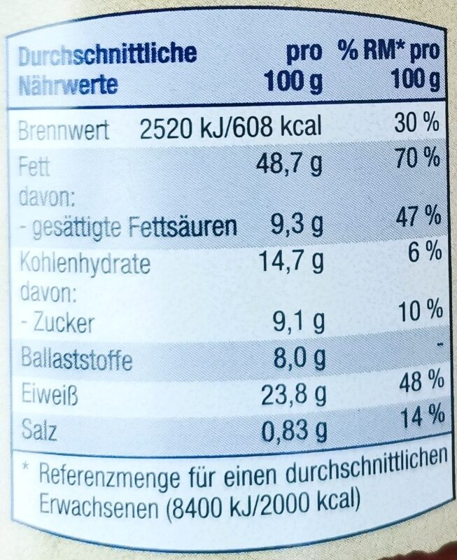 Erdnuss Creme - Nutrition facts - de
