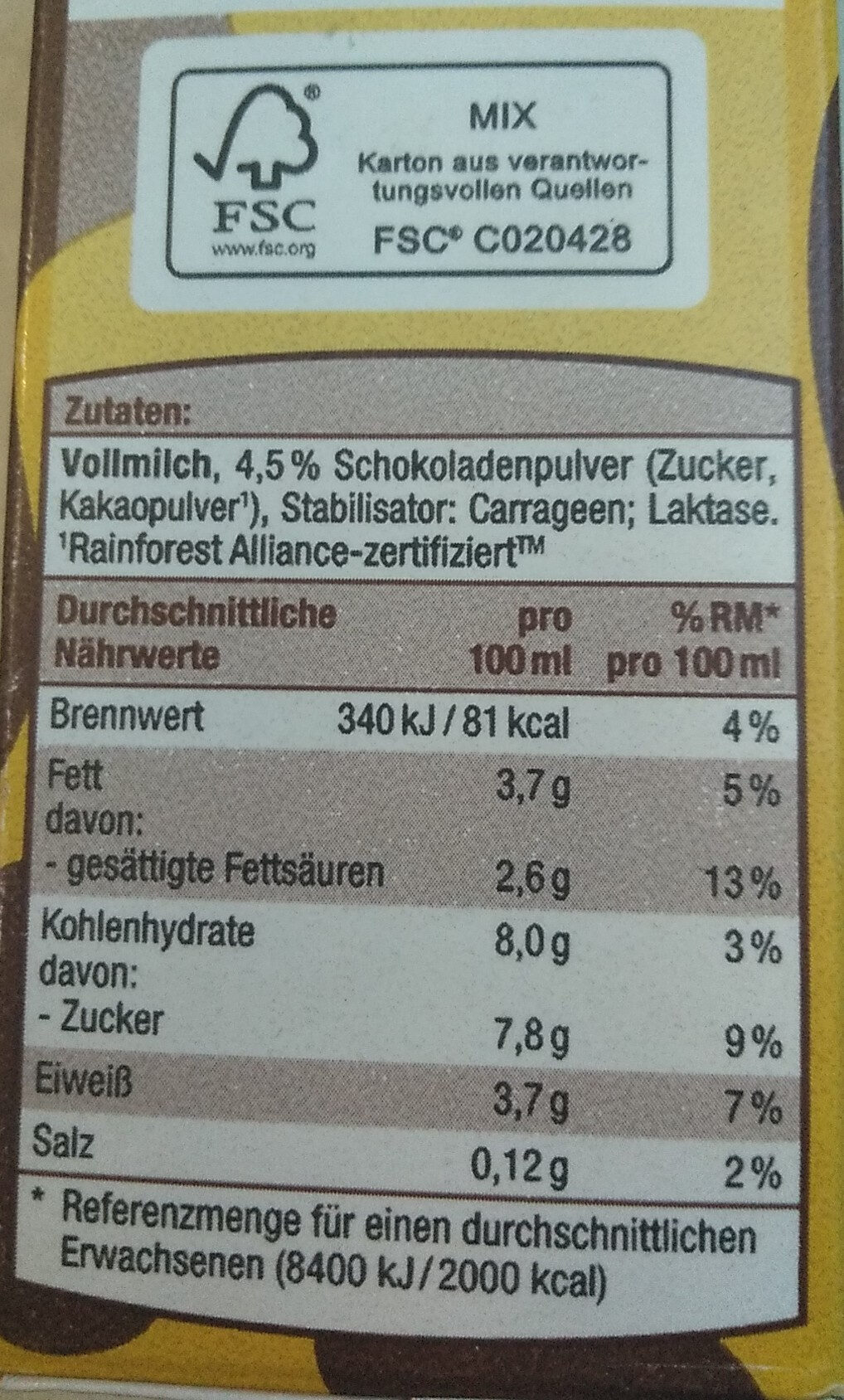 Schoko Drink - Información nutricional - de