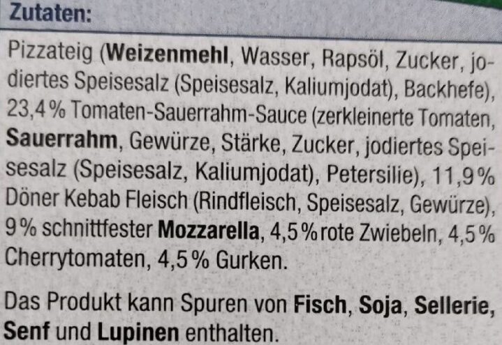 Steinofen Pizza Döner Style - Ingredients - de