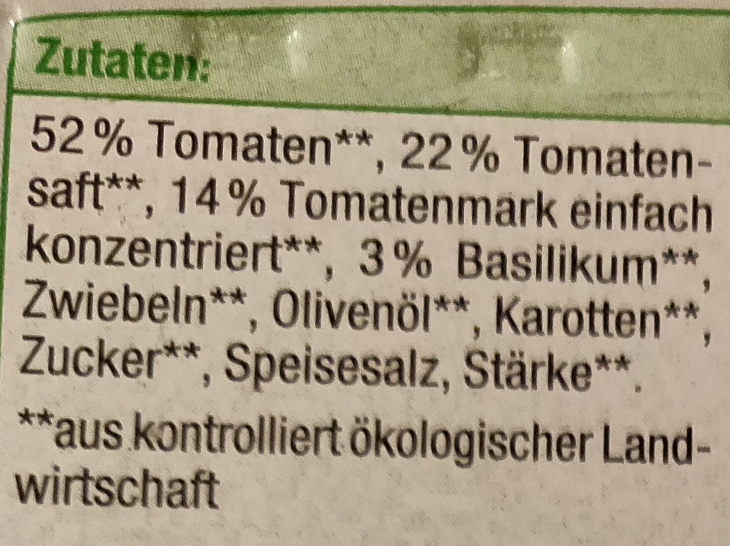 Tomaten Basilikum Sauce - Ingrédients - de