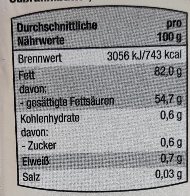 Deutsche Butter - Nutrition facts - de