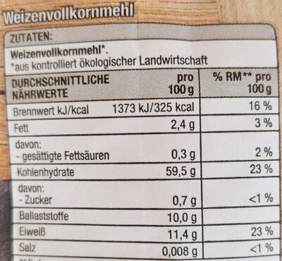 Weizenmehl 550 - Nutrition facts - de