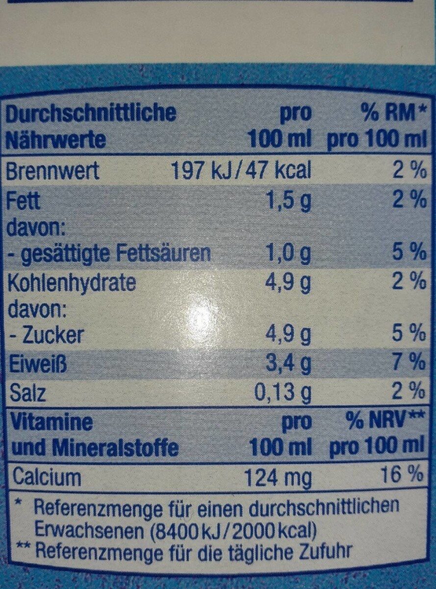 Fettarme H-Milch - Nährwertangaben