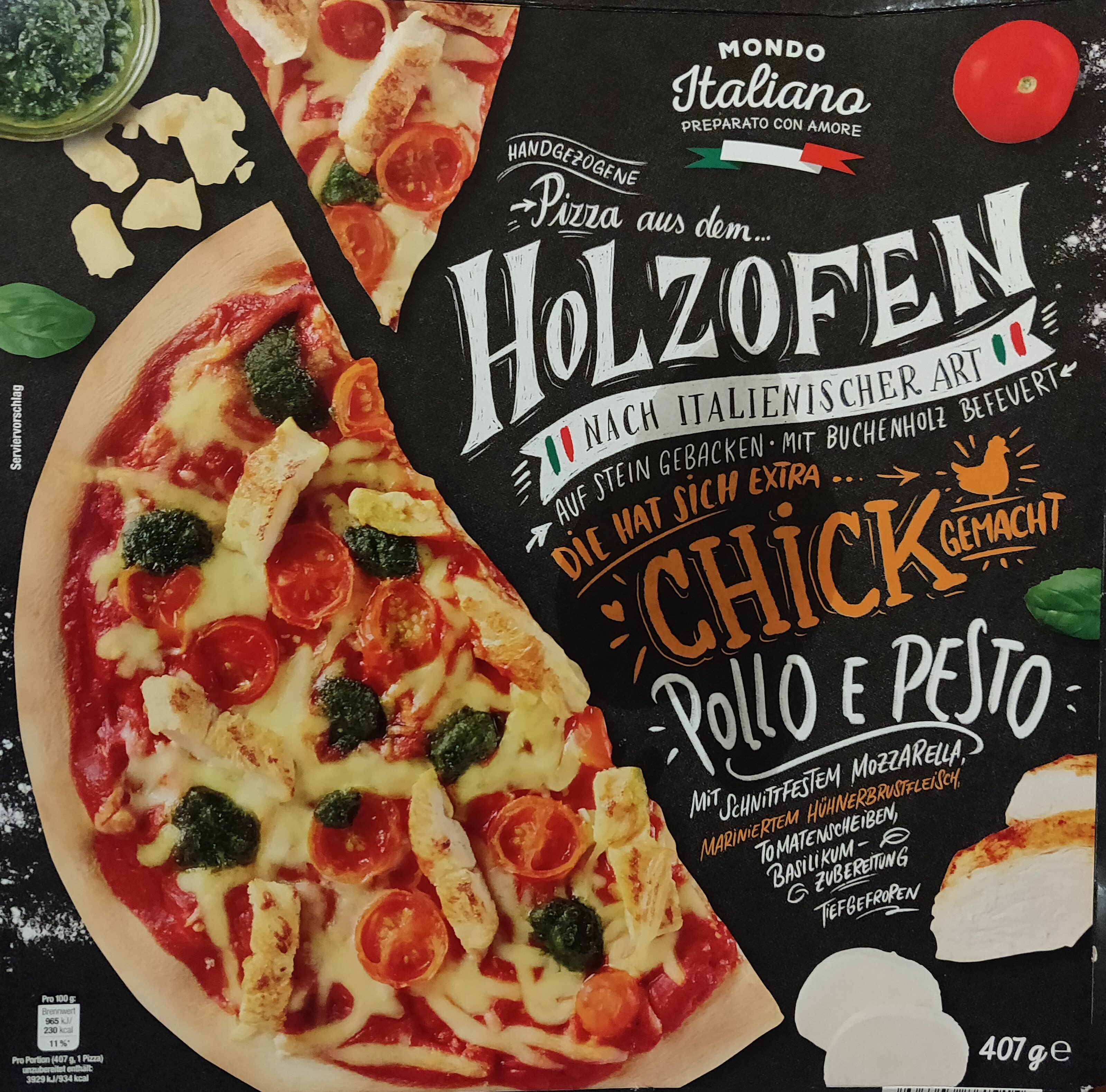 Pizza aus dem Holzofen - Pollo e Pesto - Produit - de
