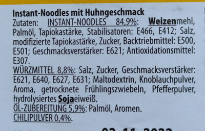 Instant-Nudeln mit Hühnergeschmack - Składniki - de