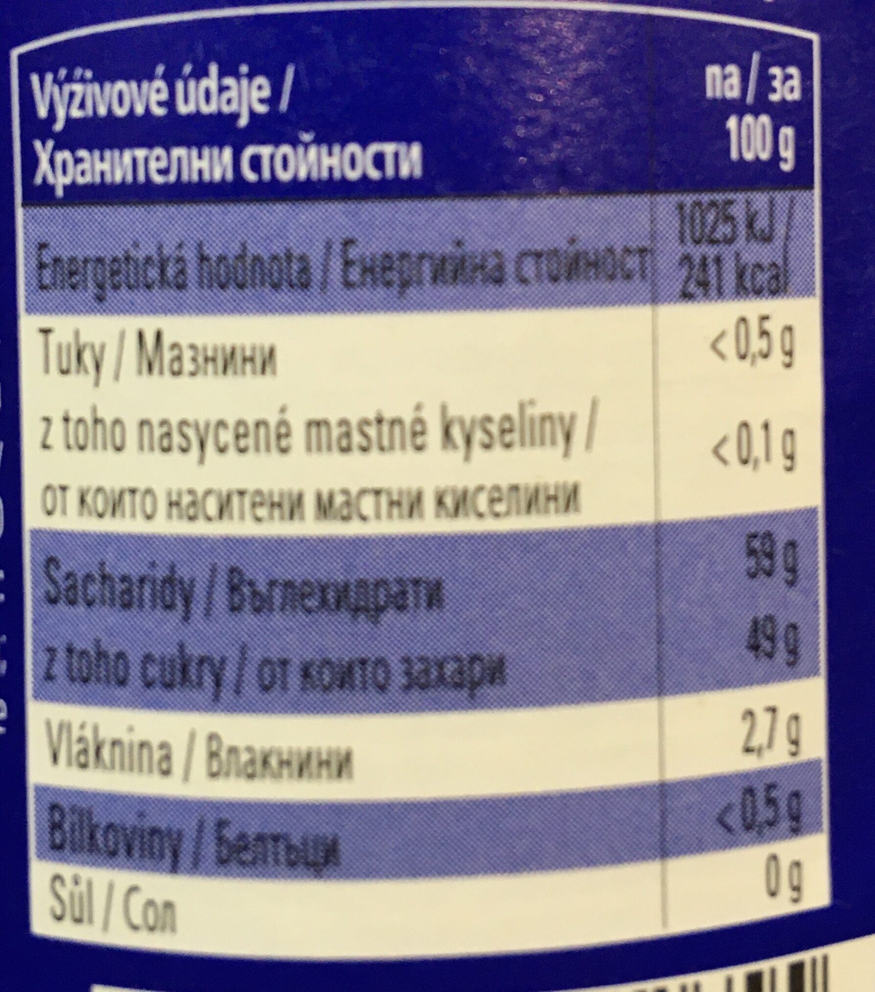Blueberry Extra Jam - Nutrition facts - cs