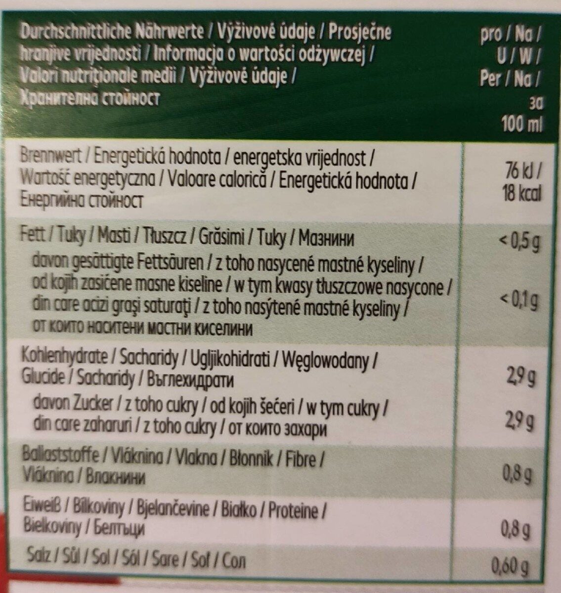 Bio-Tomatensaft - Tableau nutritionnel - en
