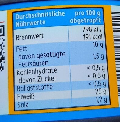 Thunfischfilet in Oel - Nutrition facts