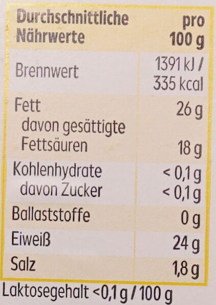 Butterkäse mild in Scheiben - Nutrition facts - de