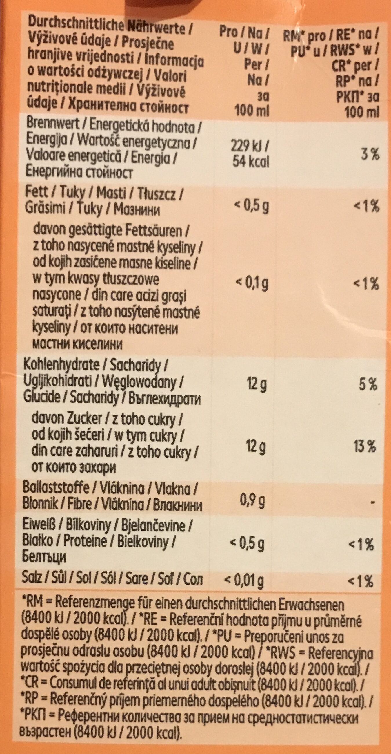 Pfirsich Nektar - Nutrition facts - de