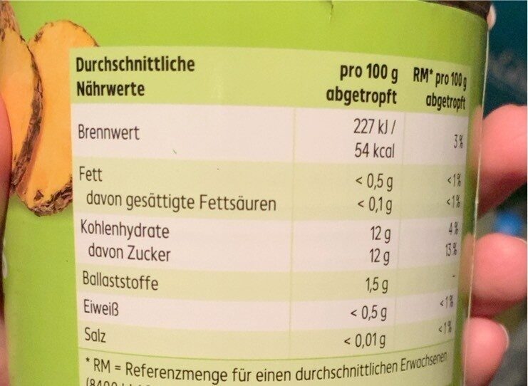 Ananas in Scheiben - Nutrition facts - de