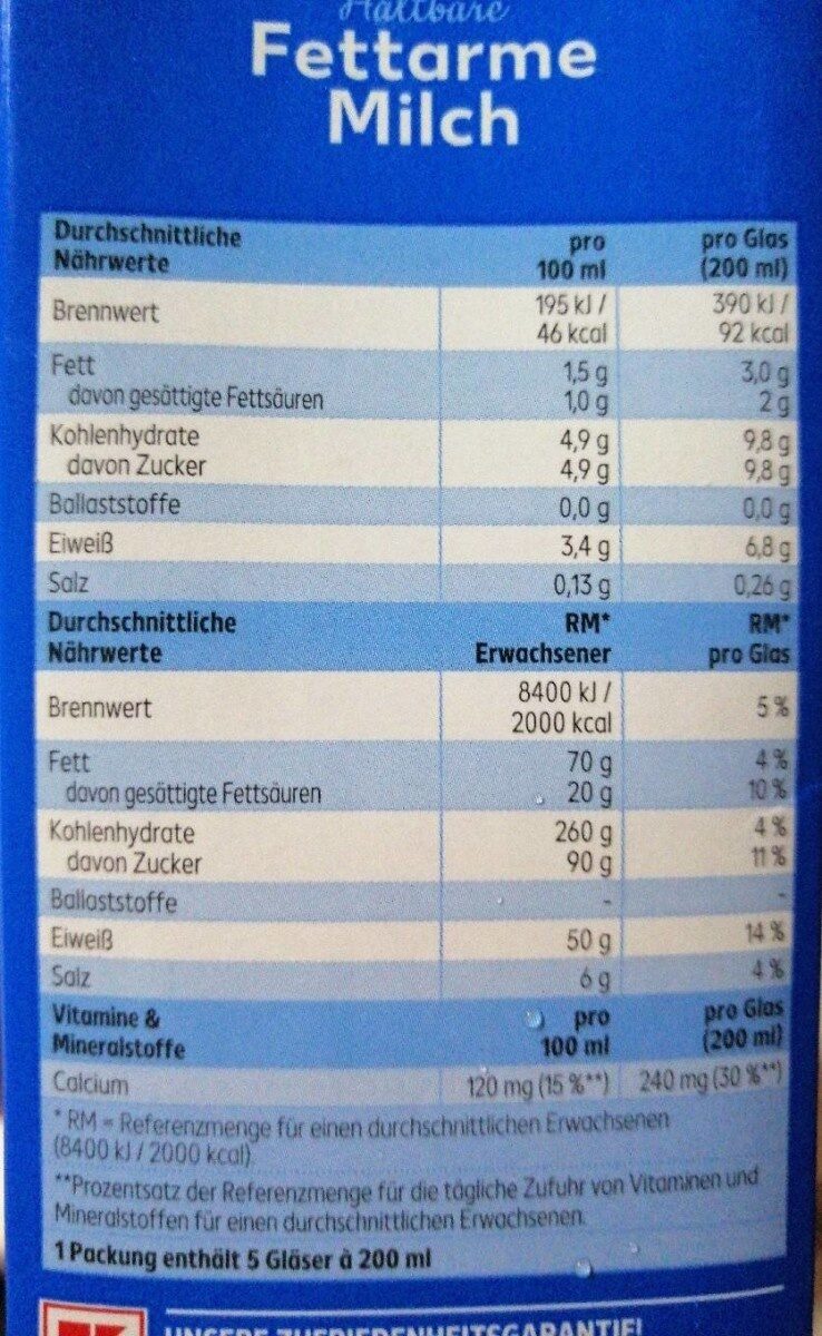 Fettarme Milch - Nutrition facts - de