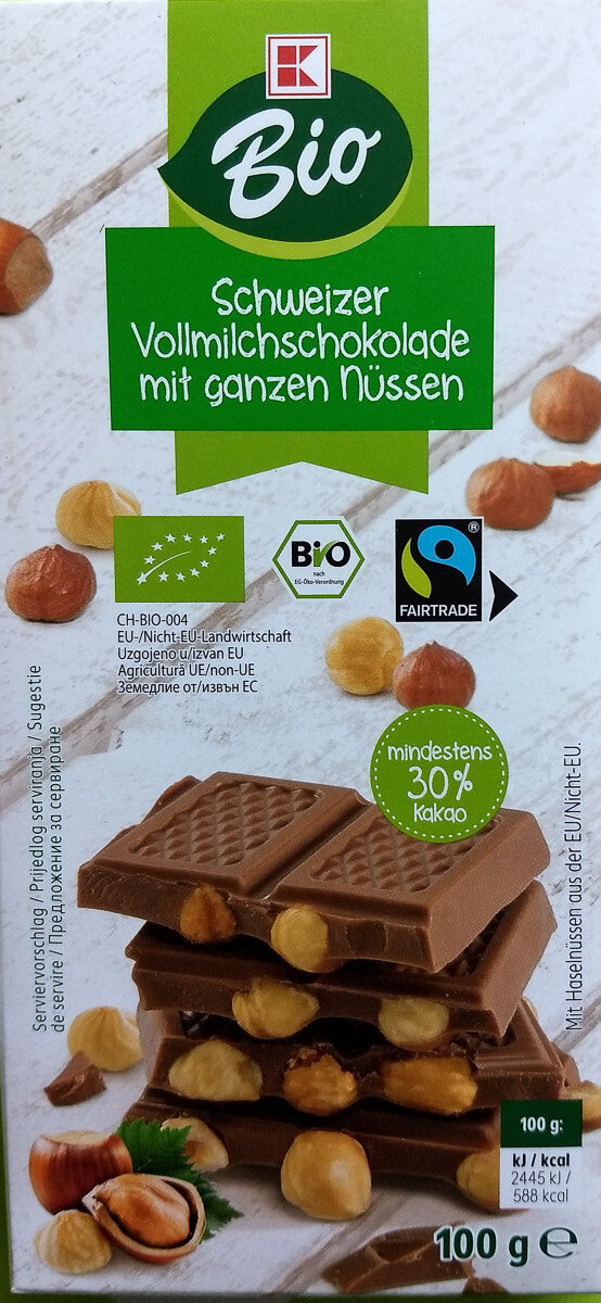 Schweizer Vollmilchschokolade mit ganzen Nüssen - Produkt