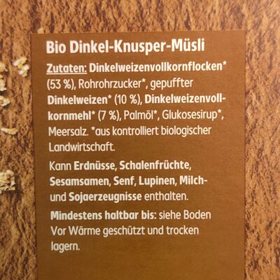 Dinkel-Knusper-Müsli - Ingredienser - de