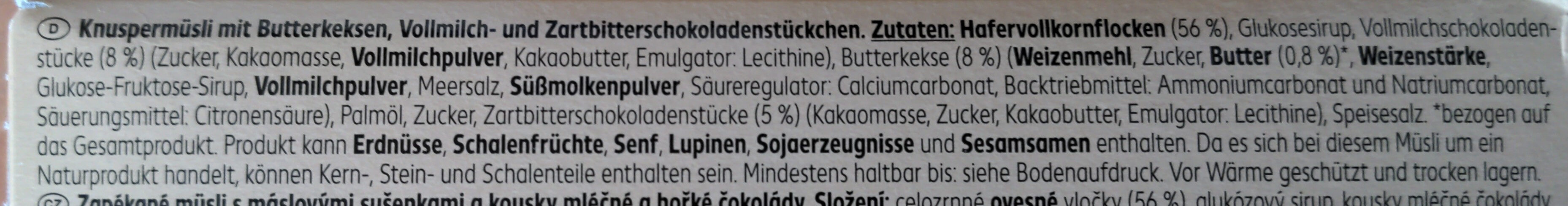 Schoko & Keks Knuspermüsli mit Mini-Butterkeksen - المكونات - de