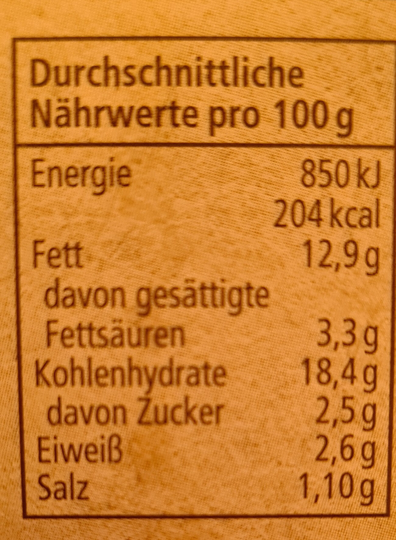 Mini-Kartoffel-Taschen - Nutrition facts - de