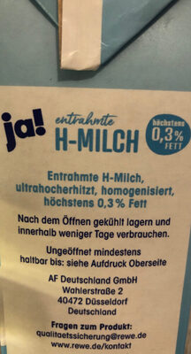Entrahmte H-Milch 0,3% Fett - Ingredientes - de