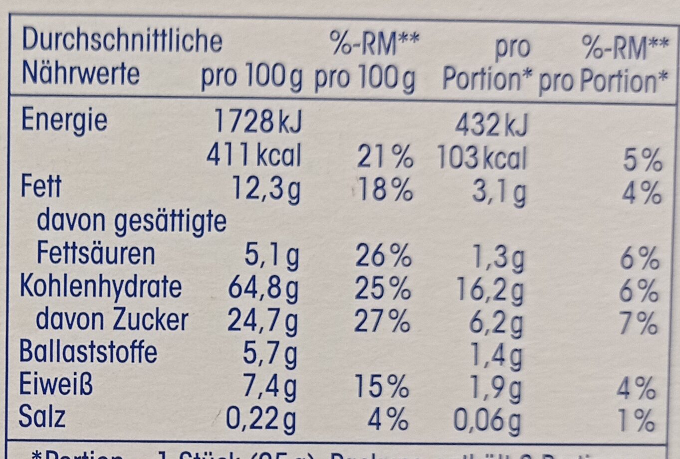Müsli-Riegel Schokolade - Nutrition facts