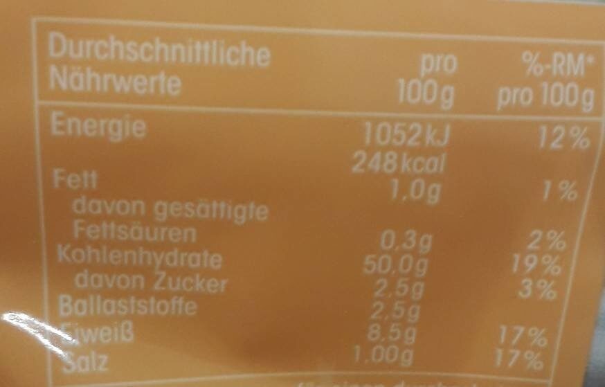 2 Weizen Baguette - Informació nutricional - de