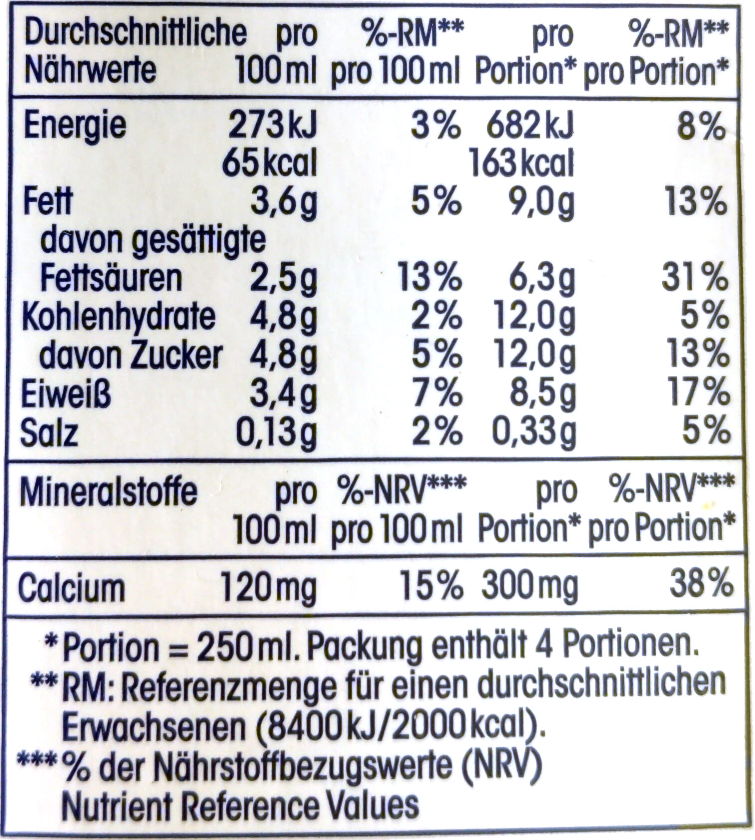 H-Vollmilch - Tableau nutritionnel - de