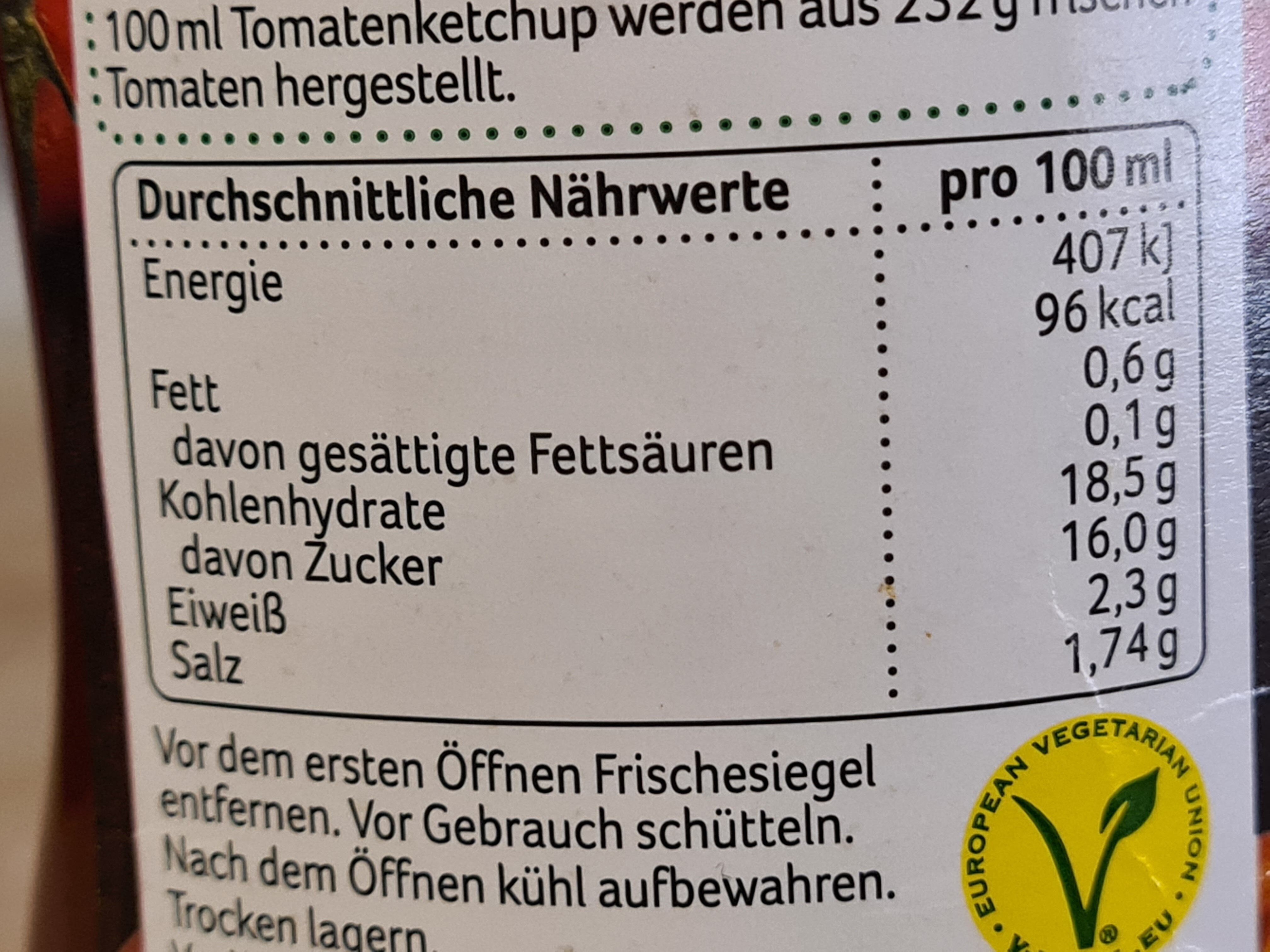 Tomatenketchup - Nutrition facts - de