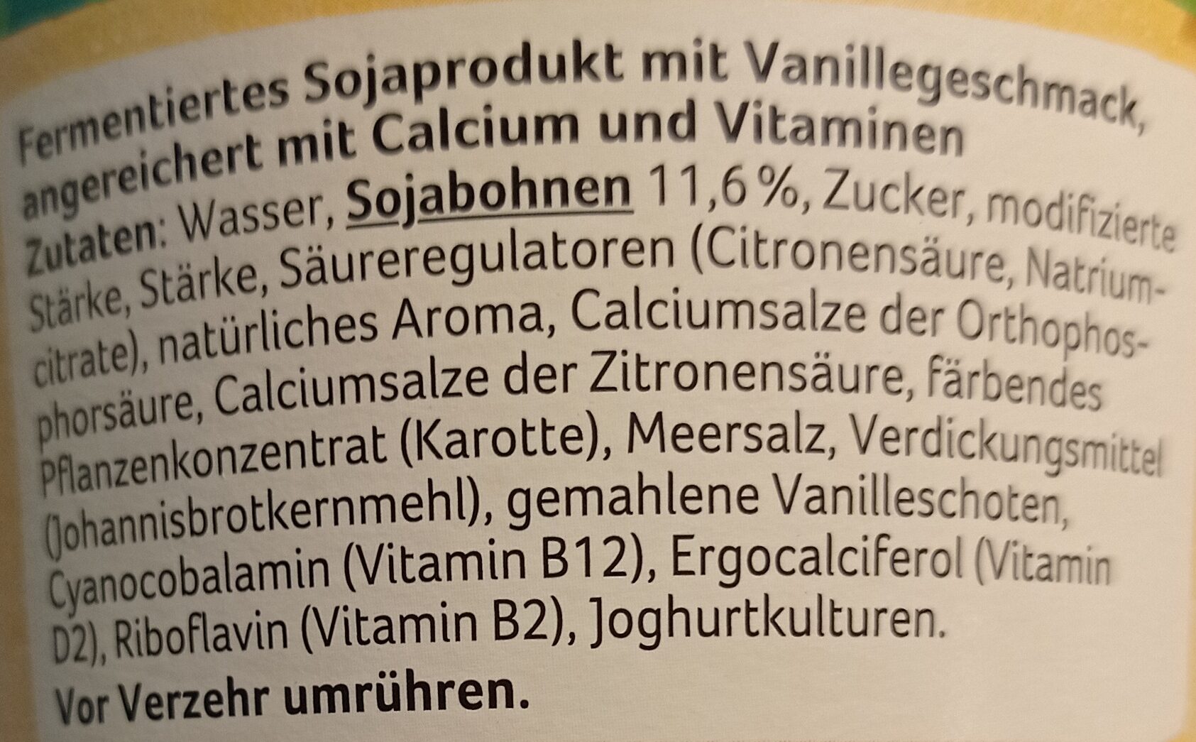Soja Vanille - Zutaten