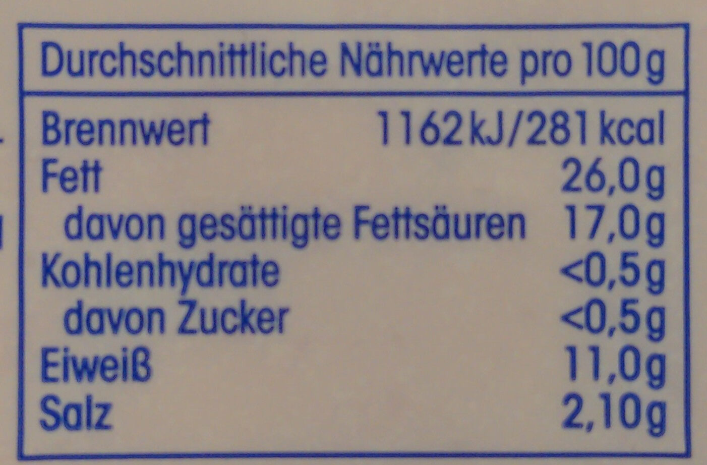 Schinken-Wurst - Tableau nutritionnel - de
