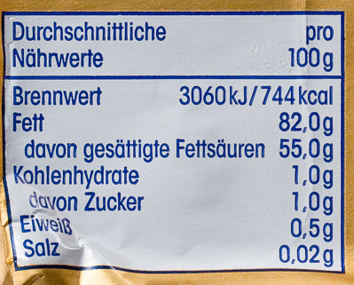 Deutsche Markenbutter mildgesäuert - Nutrition facts - de
