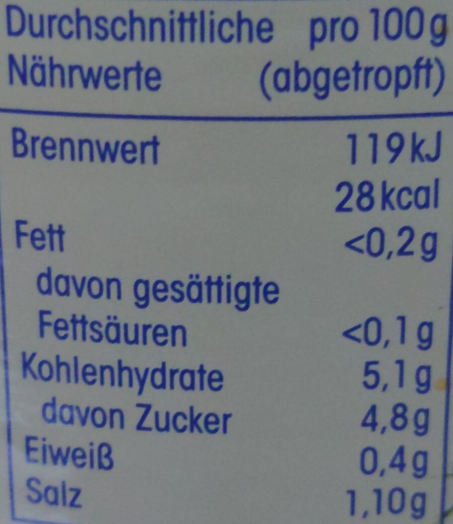 Gurkentopf süß-sauer - Valori nutrizionali - de