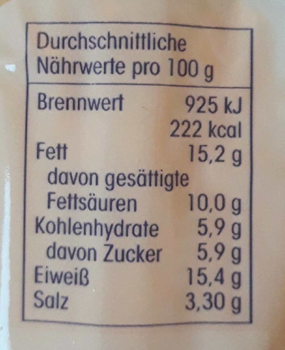 Schmelzkase, Toast - Tableau nutritionnel - nl