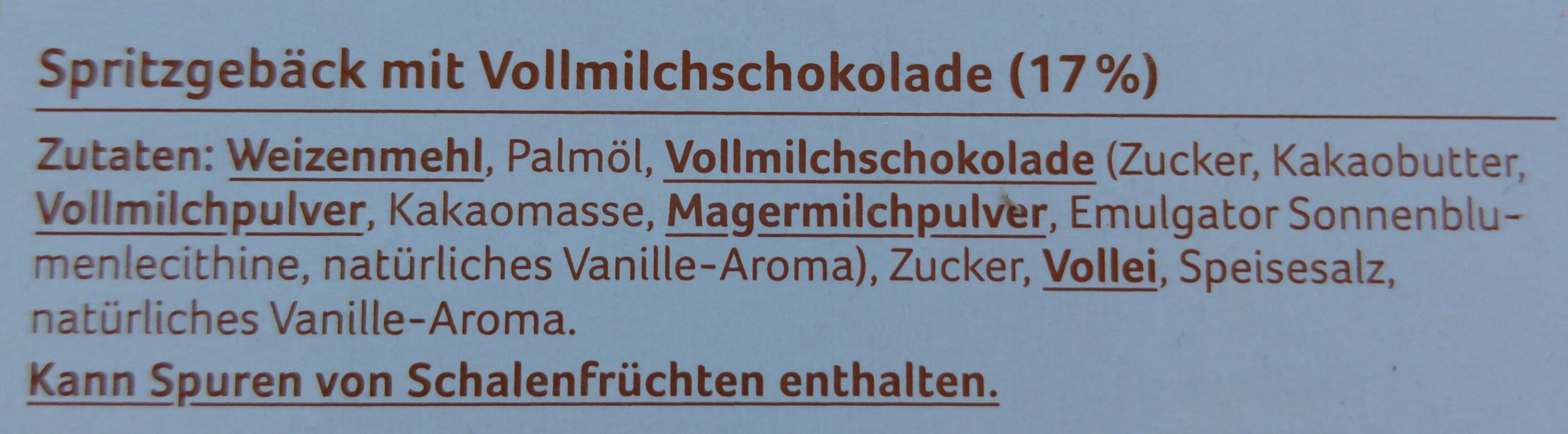 Schoko Spritzgebäck, 17 % Vollmilchschokolade - Zutaten